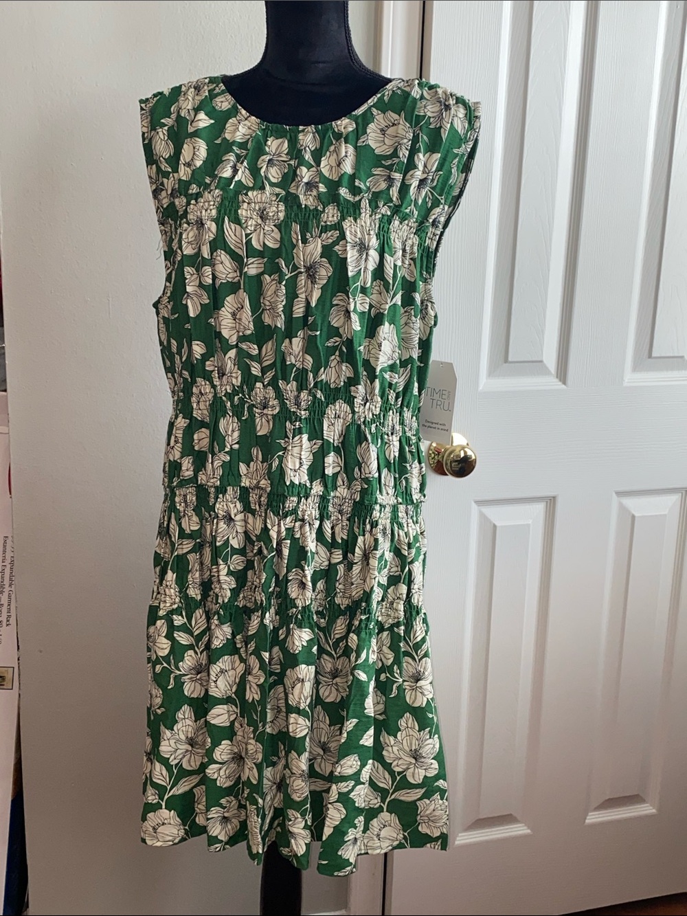 Time and Tru Green Floral Smocked Midi Dress